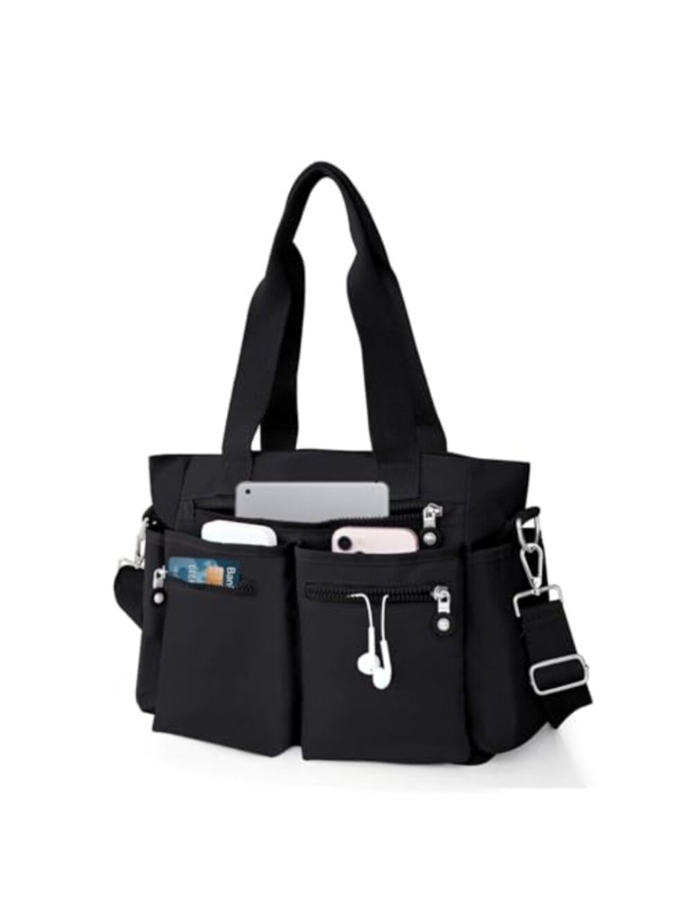 Canvas Tote Bag Large Crossbody Purse Multi-Pocket Zipper Shoulder Bag Travel